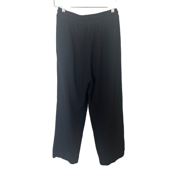 Black High-Waisted Wide-Leg Pants With Drawstring Waist & Pockets - Picture 6 of 8